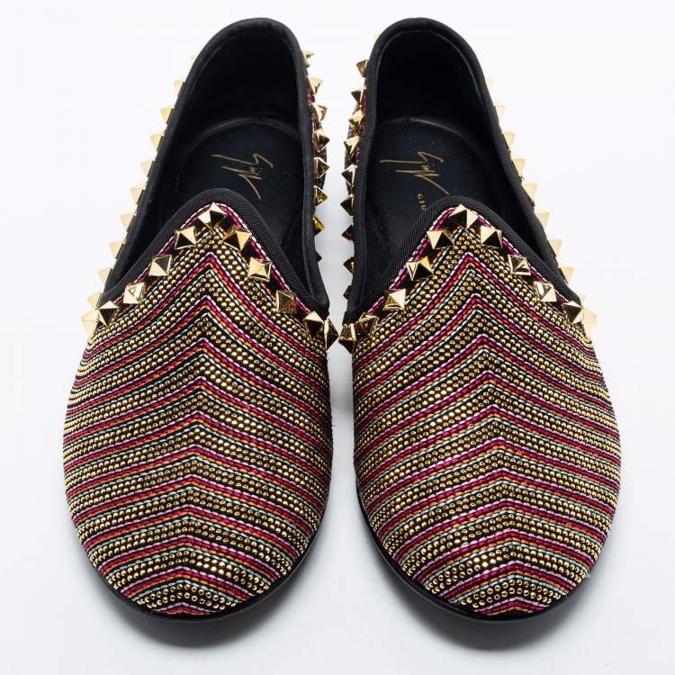 Pre Owned Giuseppe Zanotti Multicolor Embellished Suede Smoking Slippers Size 41