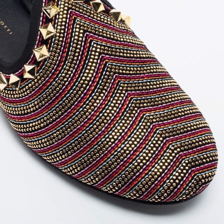 Pre Owned Giuseppe Zanotti Multicolor Embellished Suede Smoking Slippers Size 41