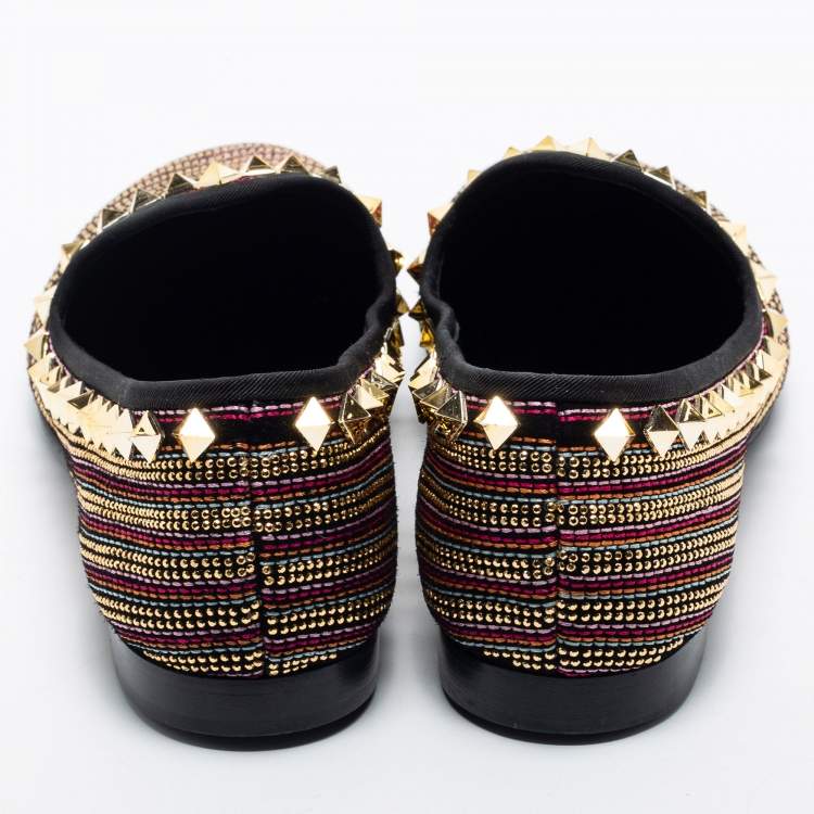 Pre Owned Giuseppe Zanotti Multicolor Embellished Suede Smoking Slippers Size 41