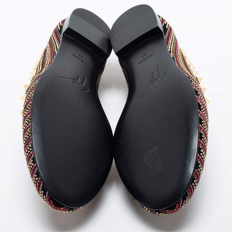 Pre Owned Giuseppe Zanotti Multicolor Embellished Suede Smoking Slippers Size 41