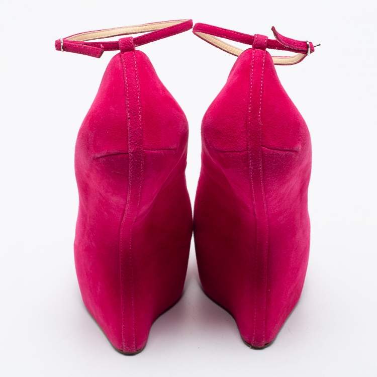 مملوكة مسبقًا Giuseppe Zanotti Pink Suede Peep Toe Heel Less Platform Ankle Strap Pumps Size 39