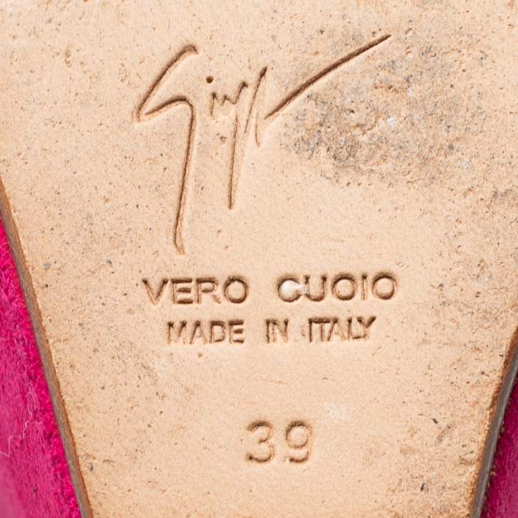 مملوكة مسبقًا Giuseppe Zanotti Pink Suede Peep Toe Heel Less Platform Ankle Strap Pumps Size 39