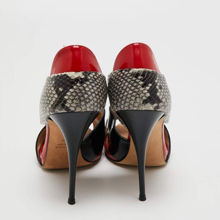 Pre Owned Giuseppe Zanotti Multicolor Python Embossed And Patent Leather D'orsay Peep Toe Pumps Size 39.5