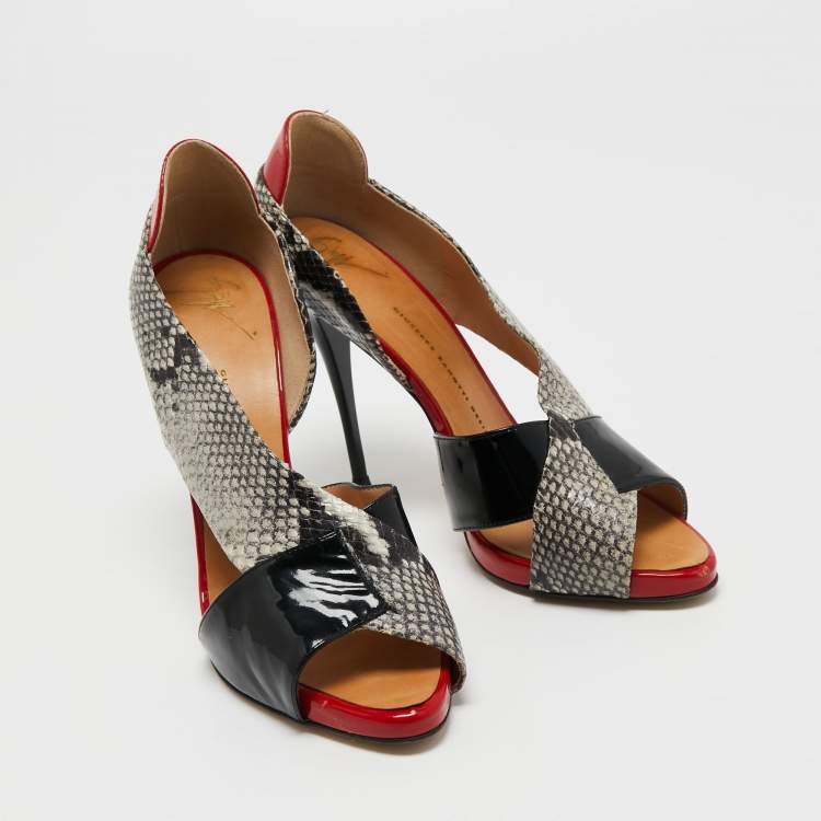 Pre Owned Giuseppe Zanotti Multicolor Python Embossed And Patent Leather D'orsay Peep Toe Pumps Size 39.5