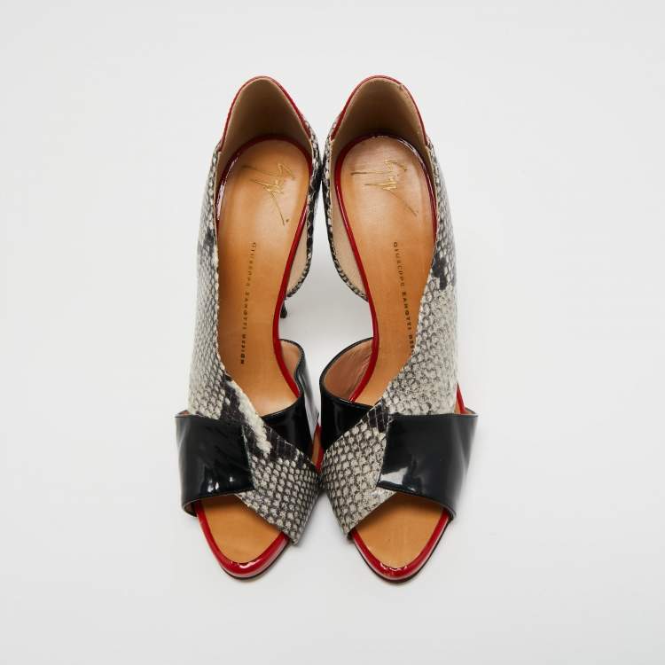 Pre Owned Giuseppe Zanotti Multicolor Python Embossed And Patent Leather D'orsay Peep Toe Pumps Size 39.5
