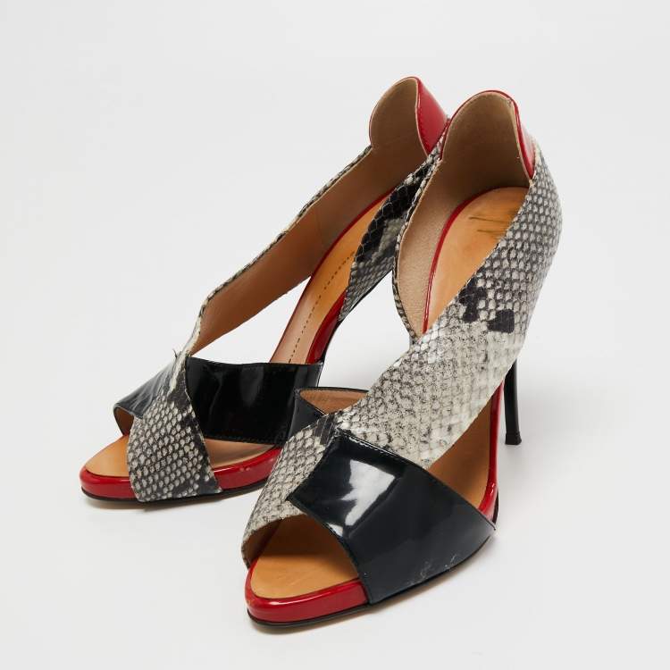 Pre Owned Giuseppe Zanotti Multicolor Python Embossed And Patent Leather D'orsay Peep Toe Pumps Size 39.5
