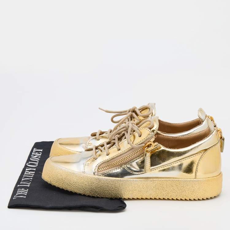 Pre Owned Giuseppe Zanotti Metallic Gold Leather May London Double Zipper Sneakers Size 40