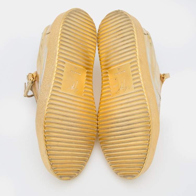 Pre Owned Giuseppe Zanotti Metallic Gold Leather May London Double Zipper Sneakers Size 40