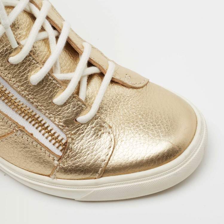 Pre Owned Giuseppe Zanotti Gold Leather High Top Wedge Sneakers Size 37