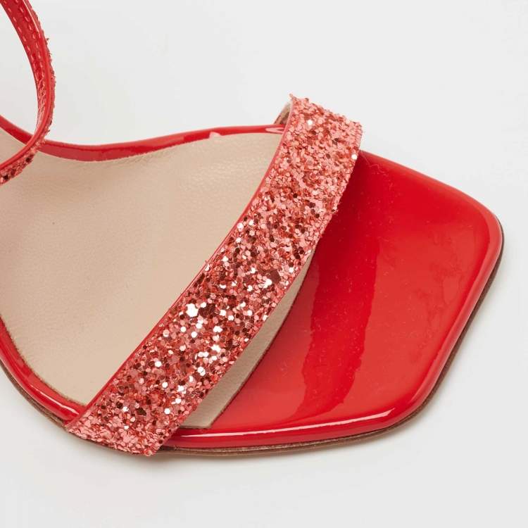 Pre Owned Giuseppe Zanotti Orange Glitter Ankle Strap Sandals Size 37