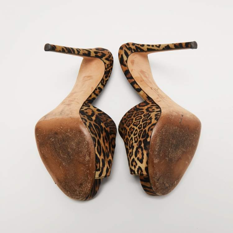 Pre Owned Giuseppe Zanotti Brown Fabric Tiger Print Slide Sandals Size 38