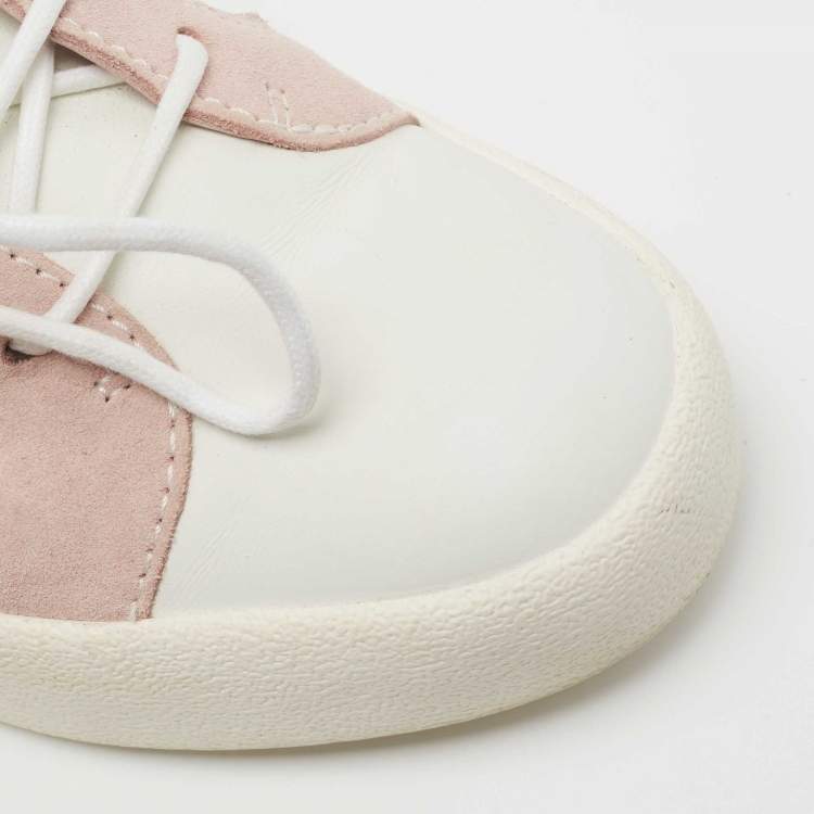 Pre Owned Giuseppe Zanotti Pink/White Suede and Leather Double Zipper High Top Sneakers Size 37