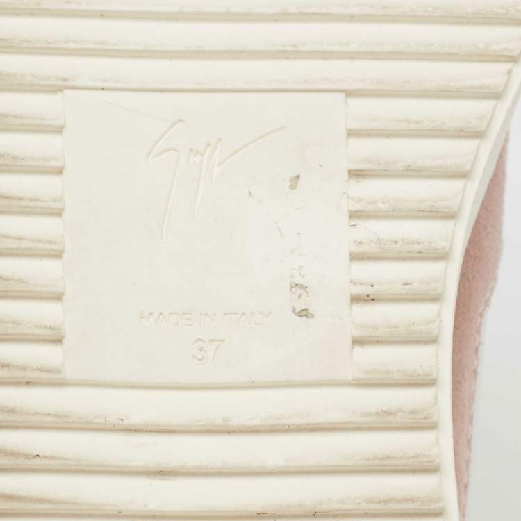 Pre Owned Giuseppe Zanotti Pink/White Suede and Leather Double Zipper High Top Sneakers Size 37