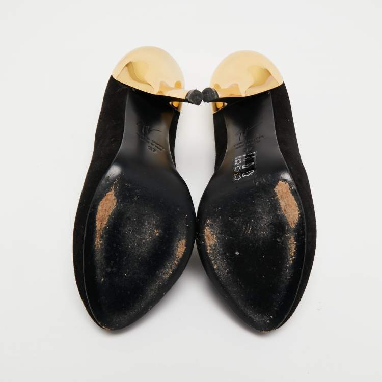 Pre Owned Giuseppe Zanotti Black/Gold Suede Pumps Size 37
