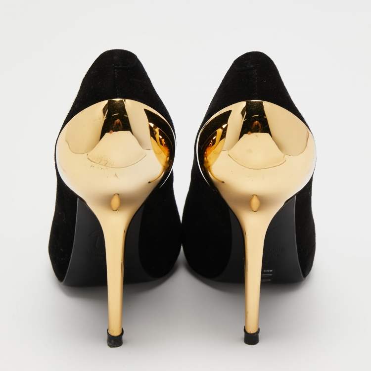 Pre Owned Giuseppe Zanotti Black/Gold Suede Pumps Size 37