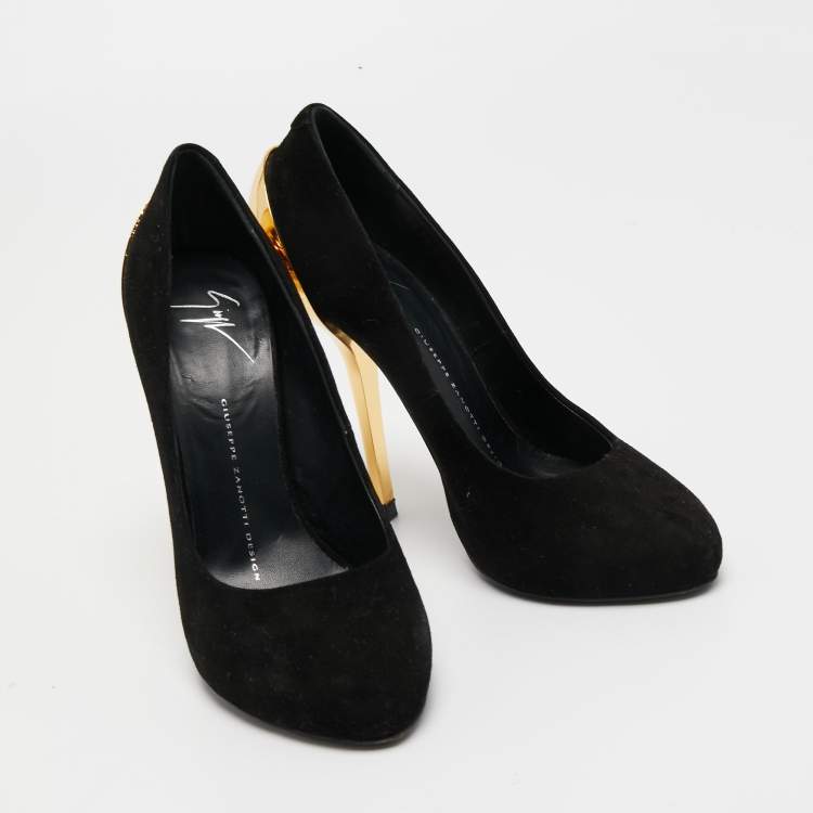 Pre Owned Giuseppe Zanotti Black/Gold Suede Pumps Size 37