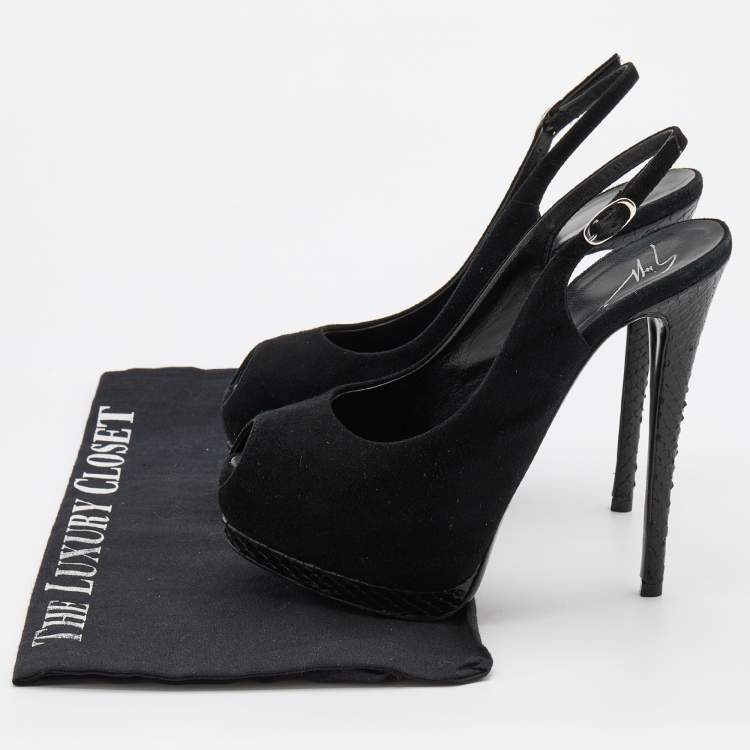 Pre Owned Giuseppe Zanotti Black Suede Sharon Peep Toe Platform Sandals Size 36