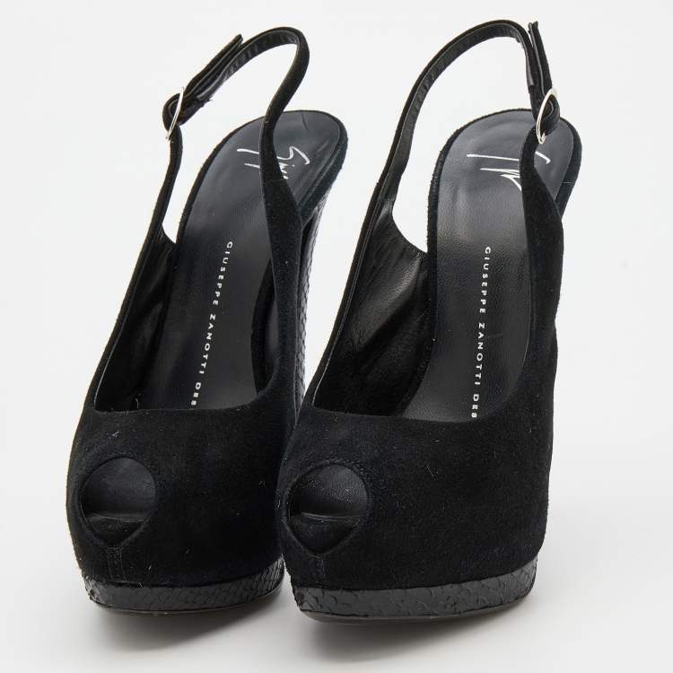Pre Owned Giuseppe Zanotti Black Suede Sharon Peep Toe Platform Sandals Size 36