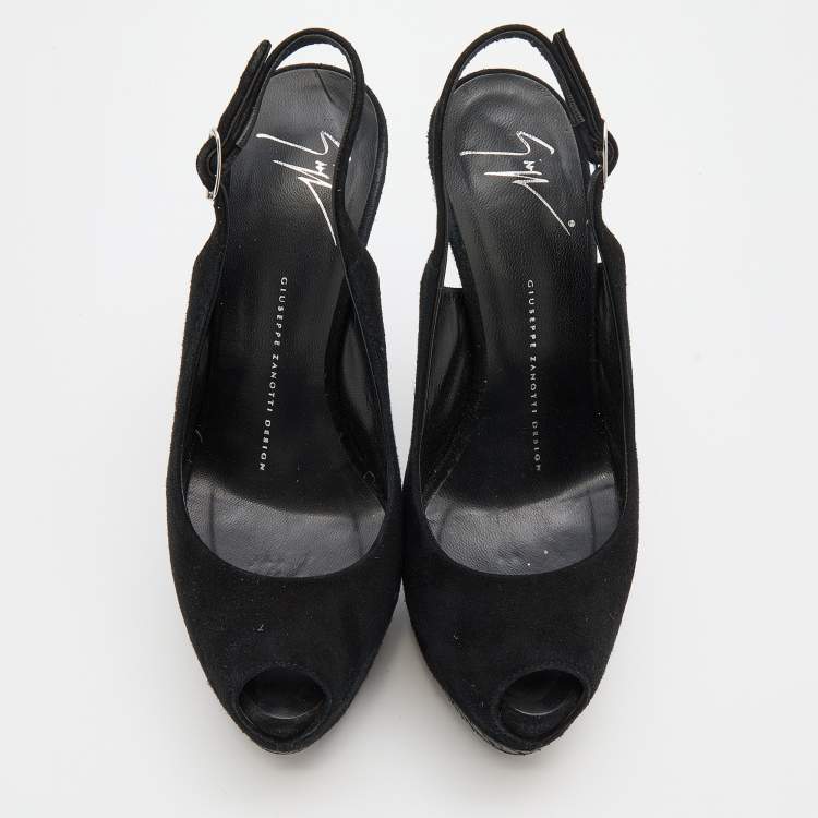 Pre Owned Giuseppe Zanotti Black Suede Sharon Peep Toe Platform Sandals Size 36