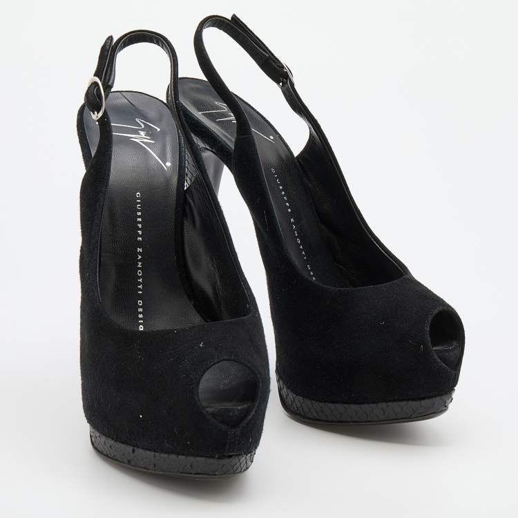 Pre Owned Giuseppe Zanotti Black Suede Sharon Peep Toe Platform Sandals Size 36