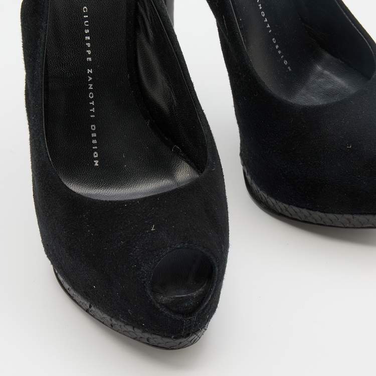 Pre Owned Giuseppe Zanotti Black Suede Sharon Peep Toe Platform Sandals Size 36