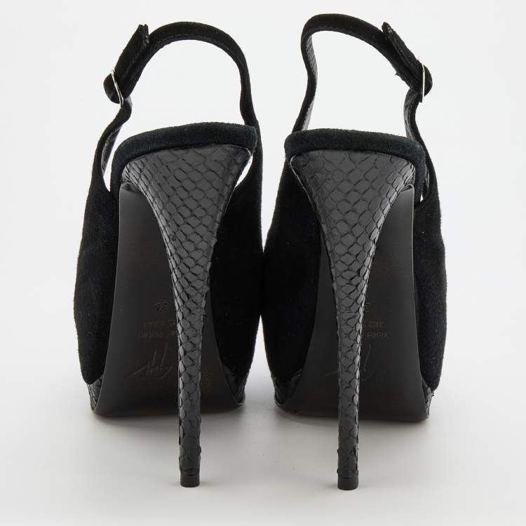 Pre Owned Giuseppe Zanotti Black Suede Sharon Peep Toe Platform Sandals Size 36