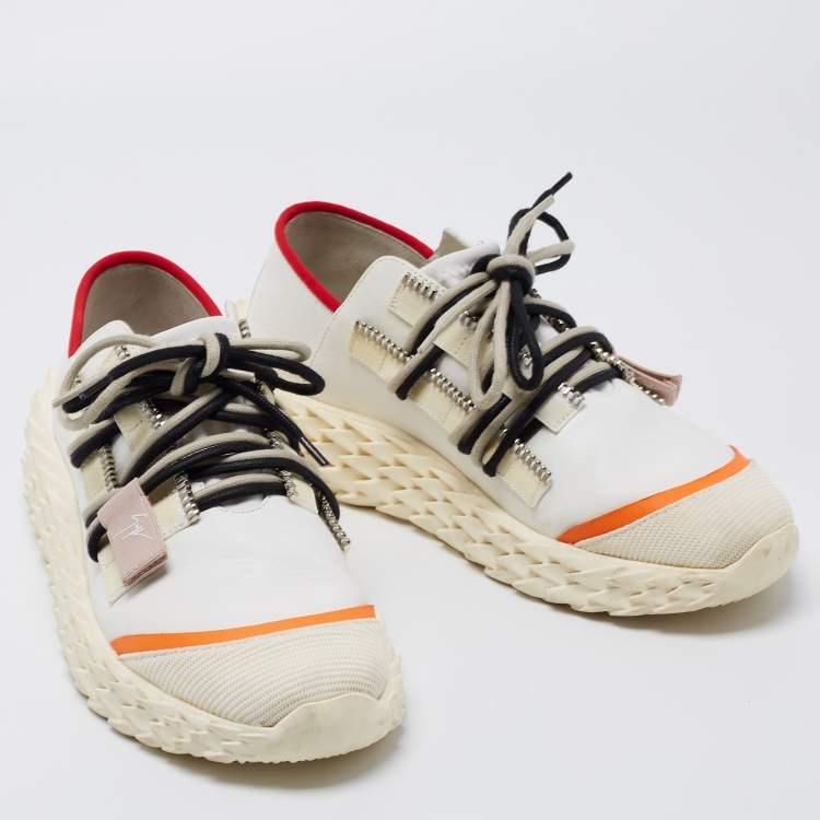 Pre Owned Giuseppe Zanotti White Leather and Mesh Urchin Sneakers Size 38