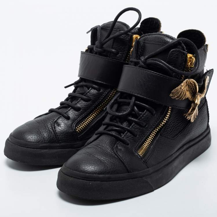 Giuseppe Zanotti Black Leather Strap High Top Sneakers Size 37.5 Giuseppe Zanotti |
