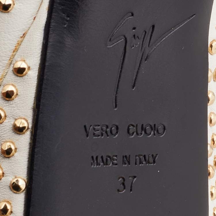 Pre Owned Giuseppe Zanotti Off White Leather Studded Platform Pumps Size 37