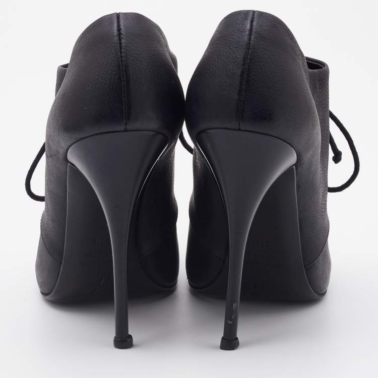 Pre Owned Giuseppe Zanotti Black Leather Lace Up Booties Size 37.5