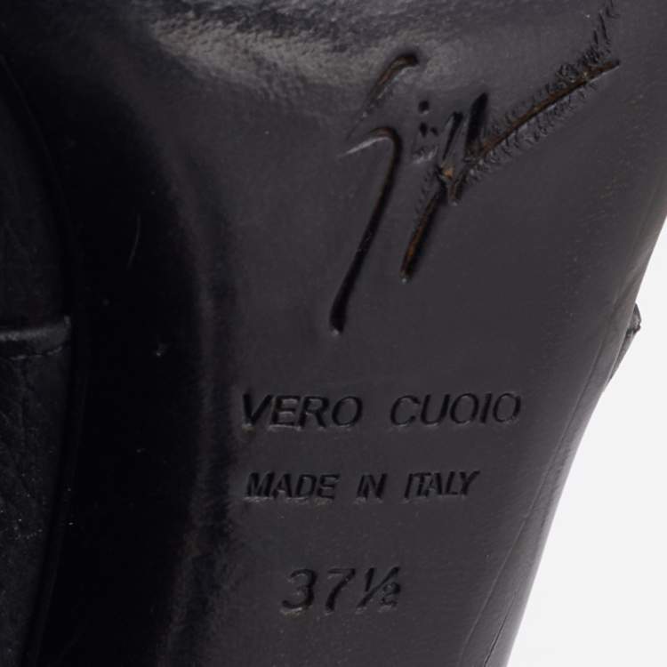 Pre Owned Giuseppe Zanotti Black Leather Lace Up Booties Size 37.5