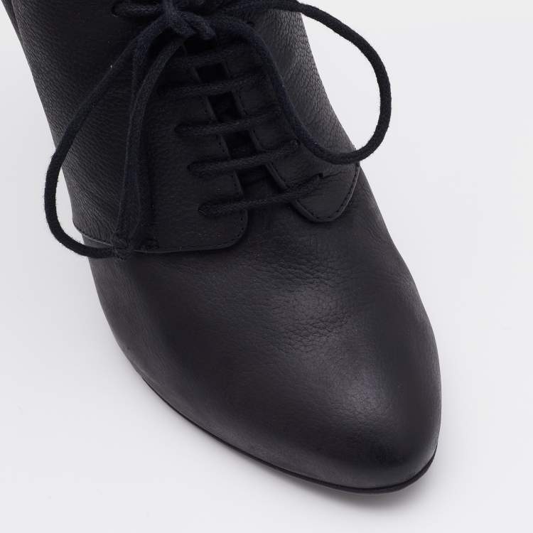Pre Owned Giuseppe Zanotti Black Leather Lace Up Booties Size 37.5