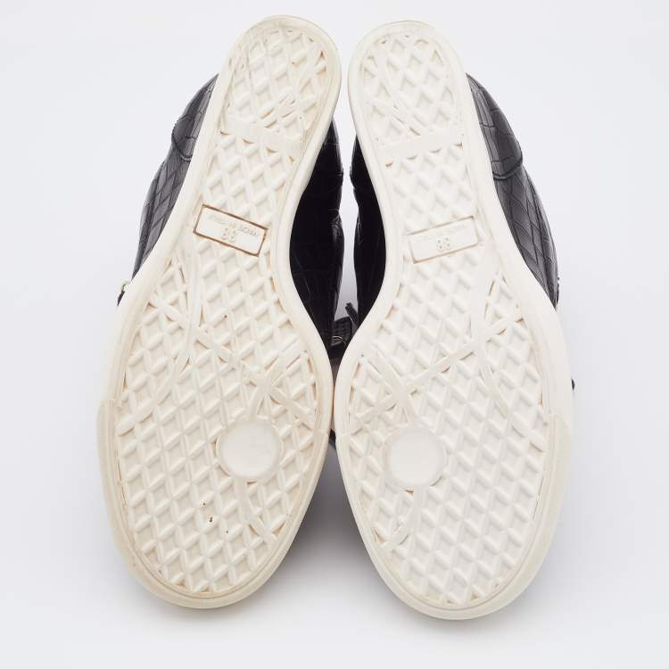 Pre Owned Giuseppe Zanotti Black Croc Embossed Leather Wedge Sneakers Size 38