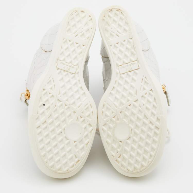 Pre Owned Giuseppe Zanotti White Croc Embossed Leather Wedge Sneakers Size 37.5