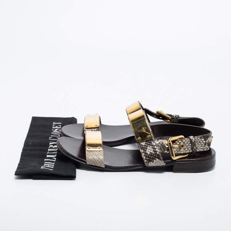 Pre Owned Giuseppe Zanotti Beige/Brown Python Zak Slingback Sandals Size 42