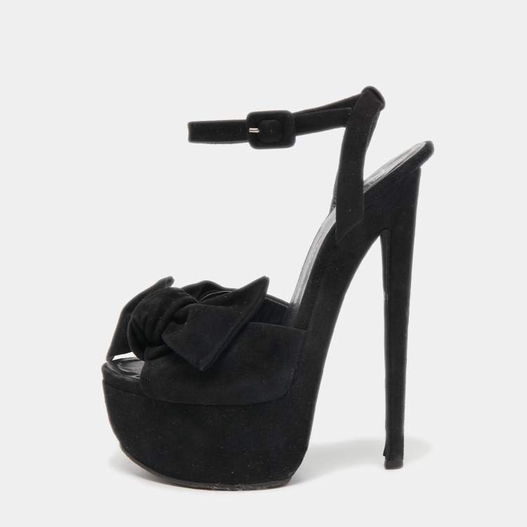 مملوكة مسبقًا Giuseppe Zanotti Black Suede Platform Ankle Strap Sandals Size 38