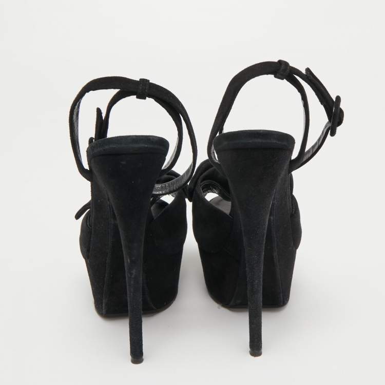 مملوكة مسبقًا Giuseppe Zanotti Black Suede Platform Ankle Strap Sandals Size 38