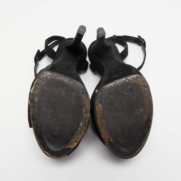 مملوكة مسبقًا Giuseppe Zanotti Black Suede Platform Ankle Strap Sandals Size 38