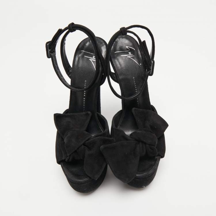 مملوكة مسبقًا Giuseppe Zanotti Black Suede Platform Ankle Strap Sandals Size 38