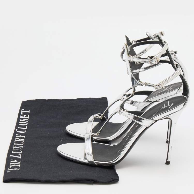 Pre Owned Giuseppe Zanotti Silver Patent Leather Strappy Gladiator Sandals Size 37.5
