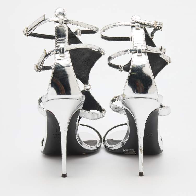 Pre Owned Giuseppe Zanotti Silver Patent Leather Strappy Gladiator Sandals Size 37.5