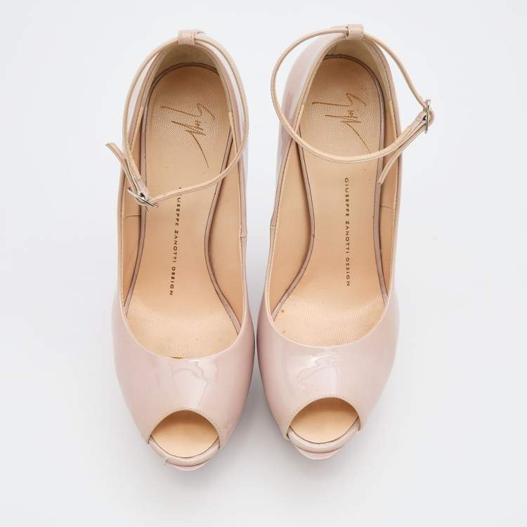 Pre Owned Giuseppe Zanotti Pink Patent Leather Wedge Platform Ankle Strap Pumps Size 38