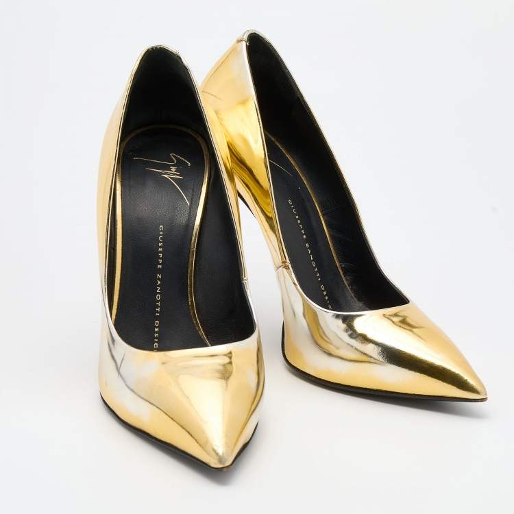 Pre Owned Giuseppe Zanotti Gold Patent Leather Pointed Toe Pumps Size 38