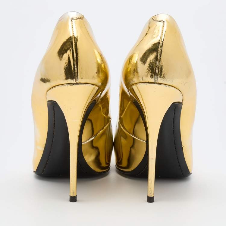 Pre Owned Giuseppe Zanotti Gold Patent Leather Pointed Toe Pumps Size 38