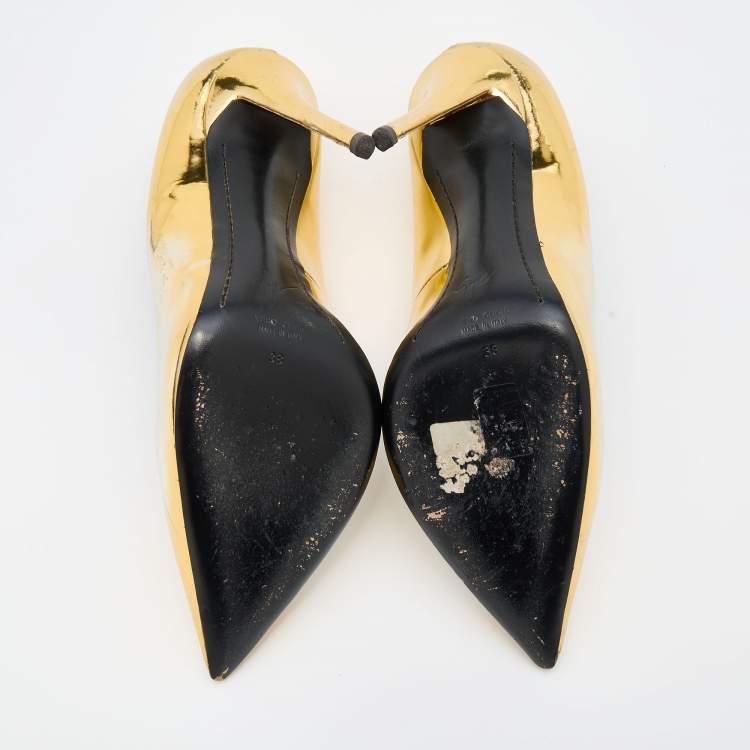 Pre Owned Giuseppe Zanotti Gold Patent Leather Pointed Toe Pumps Size 38