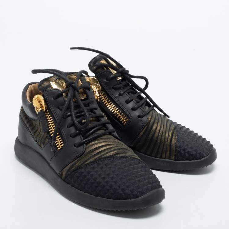 Pre Owned Giuseppe Zanotti Black Suede And Leather Low Top Sneakers Size 40
