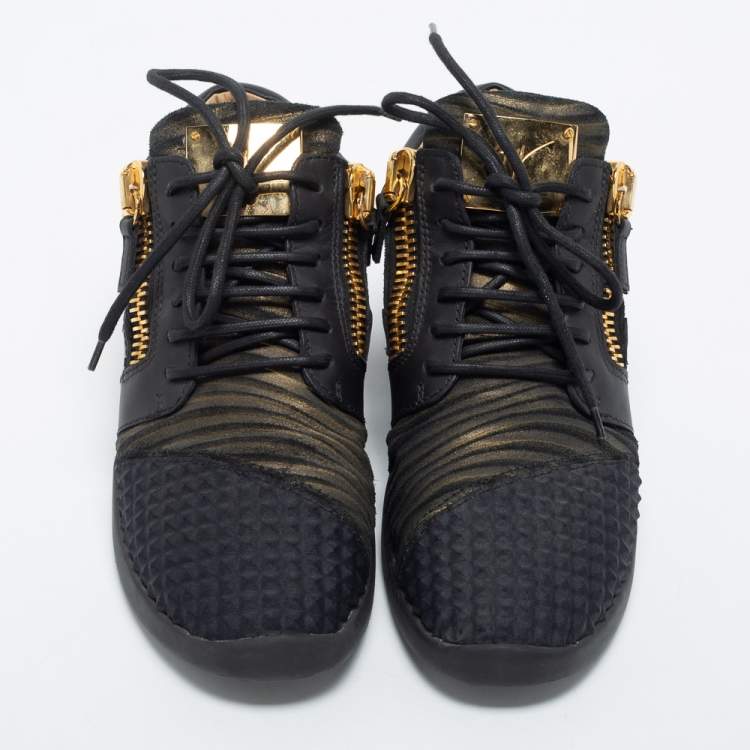 Pre Owned Giuseppe Zanotti Black Suede And Leather Low Top Sneakers Size 40