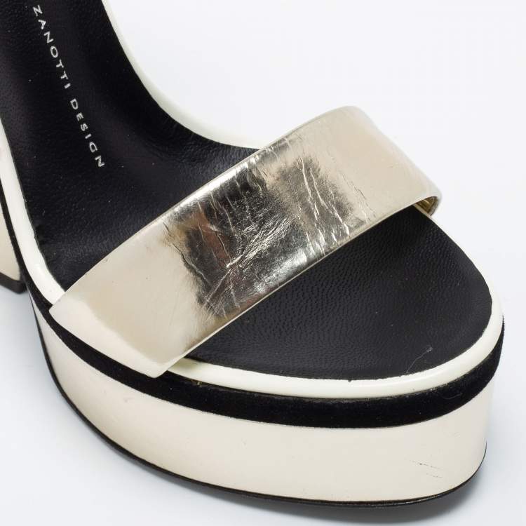 Pre Owned Giuseppe Zanotti Gold Leather Platform Block Heel Sandals  Size 39