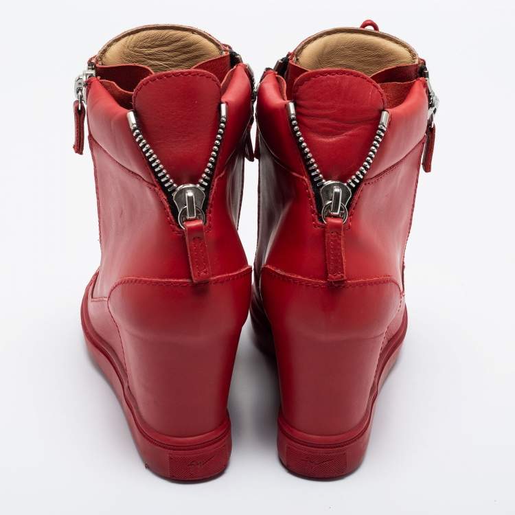 Pre Owned Giuseppe Zanotti Red Leather High Top Wedge Sneakers Size 39