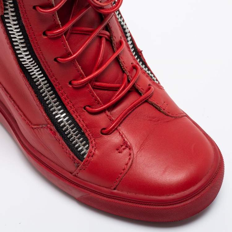 Pre Owned Giuseppe Zanotti Red Leather High Top Wedge Sneakers Size 39